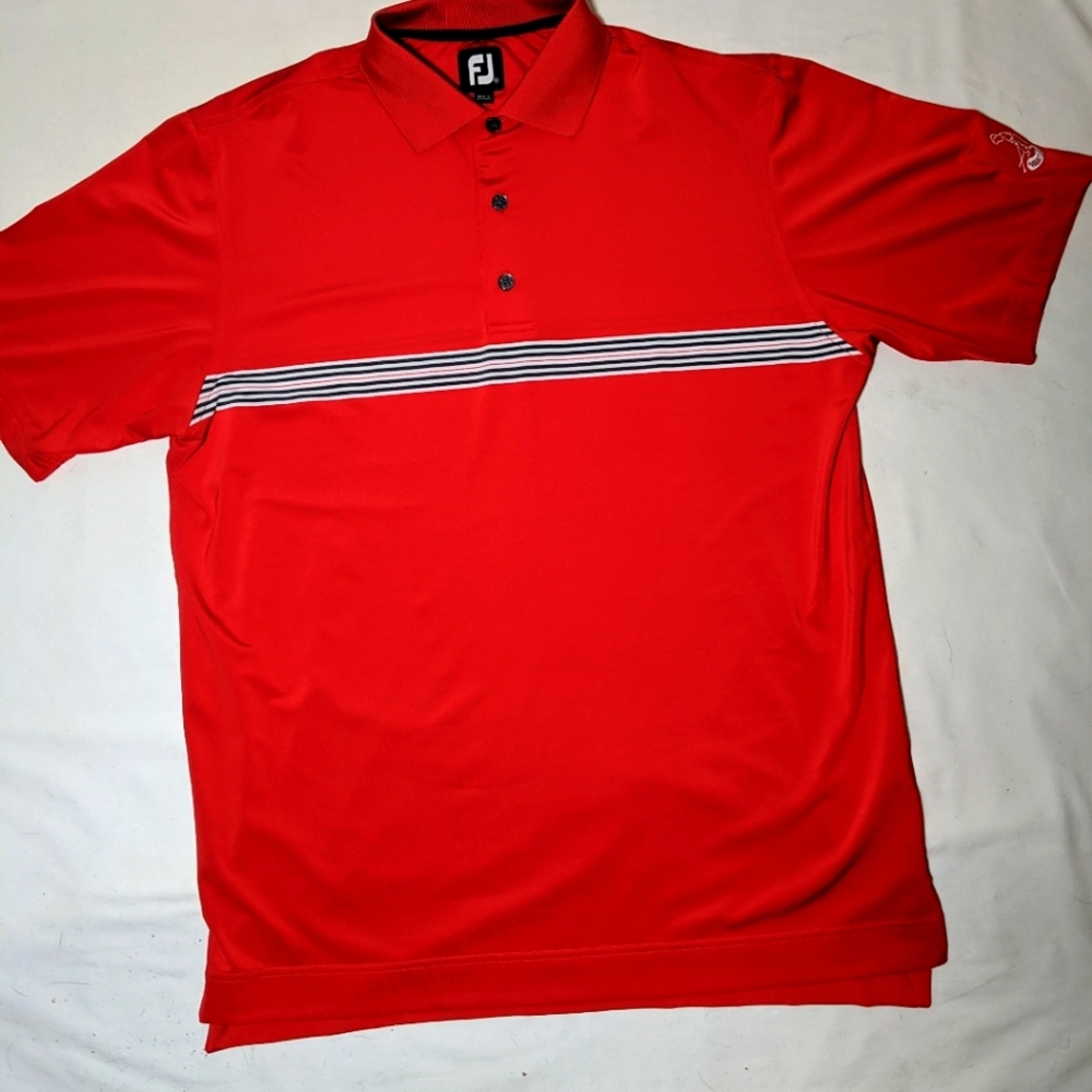 Men's FootJoy Striped Stretch Polo Shirt - Red - Medium